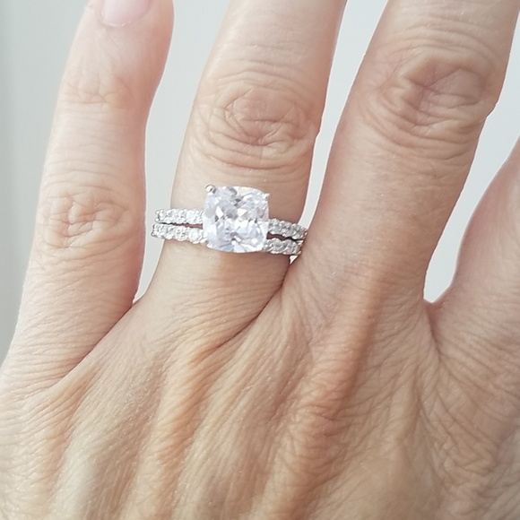 2ct Cushion cut Engagement Ring Wedding Band 2pc - Picture 7 of 9